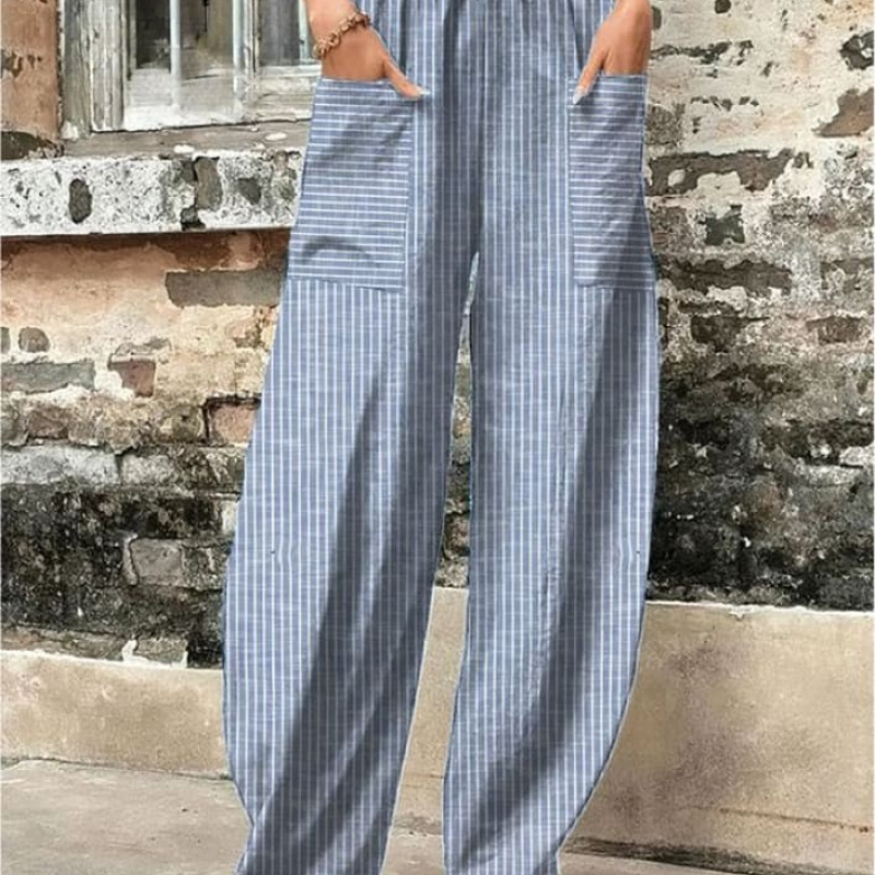 Lise	™ - Lette stribede bukser med elastisk talje