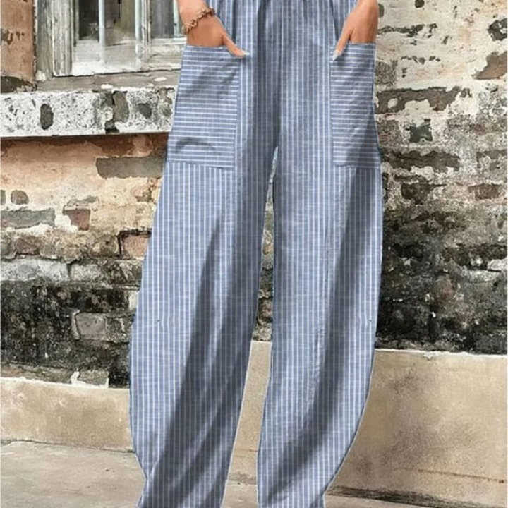 Lise	™ - Lette stribede bukser med elastisk talje